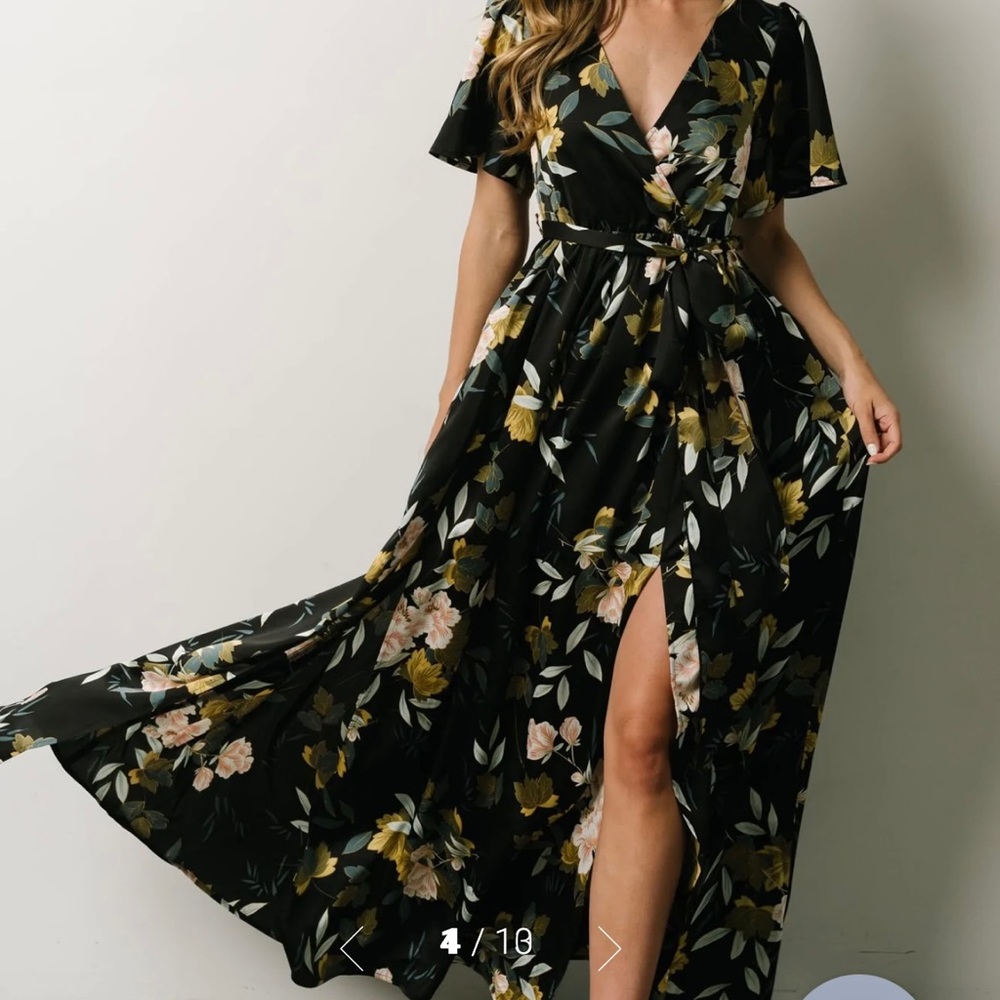 Baltic Born Black Floral Satin Dresss